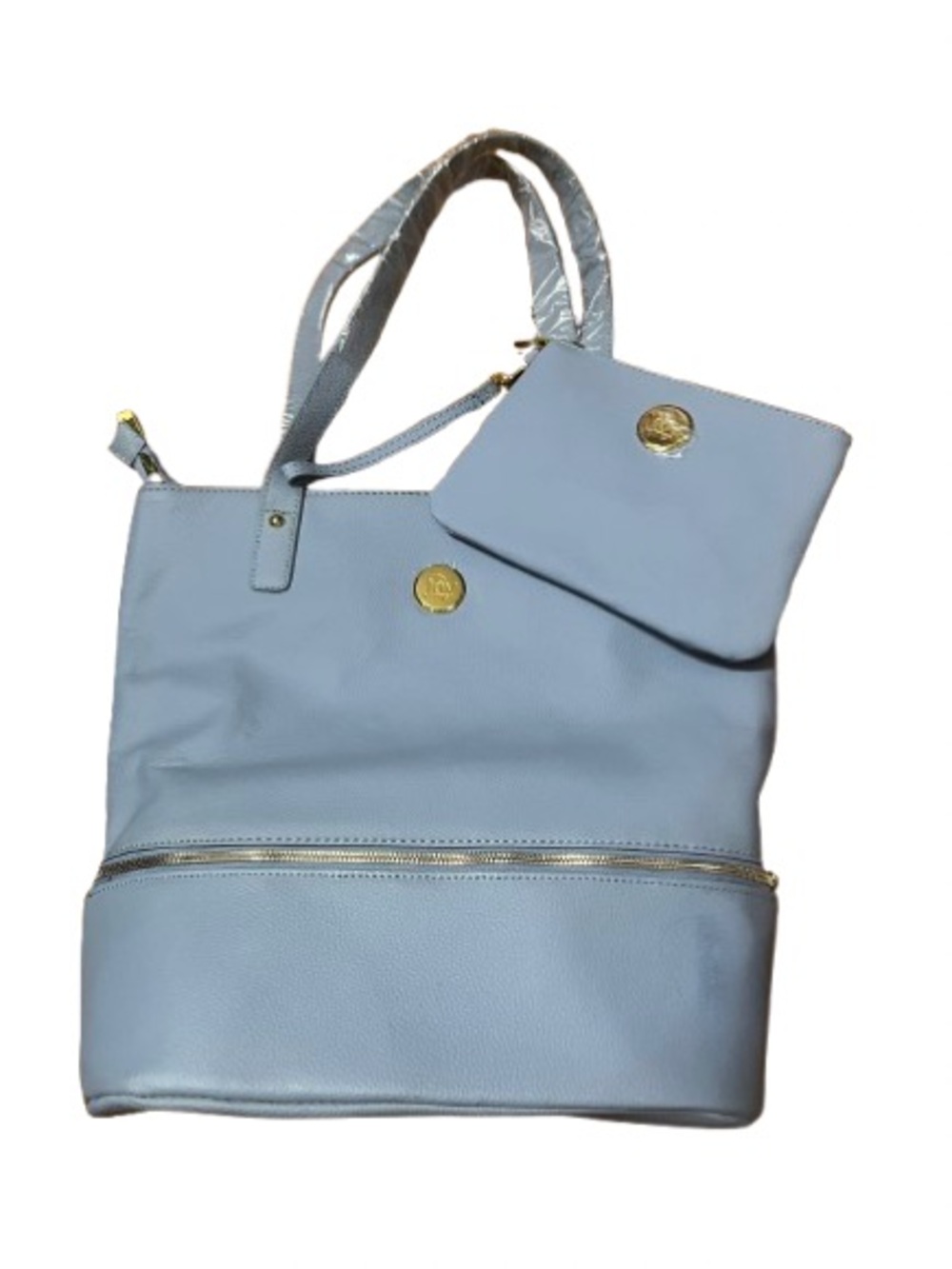 NWT Joy Mangano Leather Double Decker Tote Bag with Matching Wristlet Set